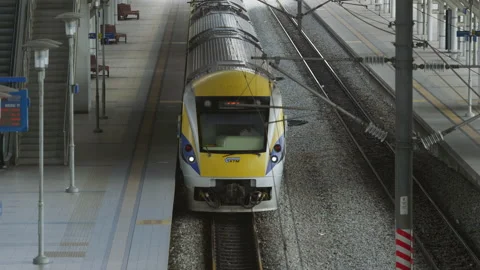 The train drove into an empty railway station, Malaysia Stock Footage 134739773