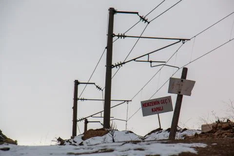 Train electrical wires Stock Photos