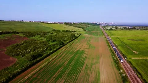 Train elevated drone shot, Bright Sunlight, 4K Stock Footage 168950846