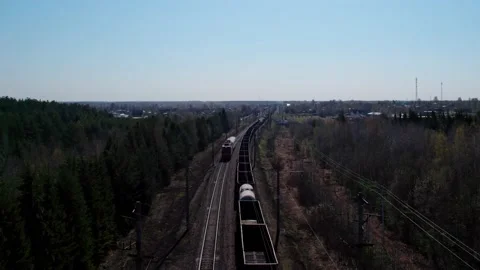 The train with empty cars train car wagons. Two trains meet. Stock Footage 196514246