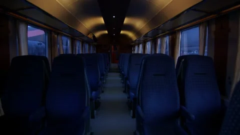 Train with empty seats or bench. Interior view of train. Stock Footage 297182534