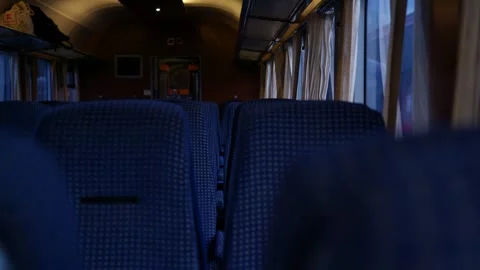 Train with empty seats or bench. Interior view of train. Stock-Footage 297183600