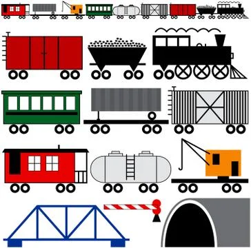 Train engine and cars Stock Illustration
