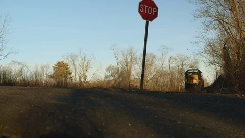 Train Engine Car Departing with Stop Sign Stock Footage 127276015