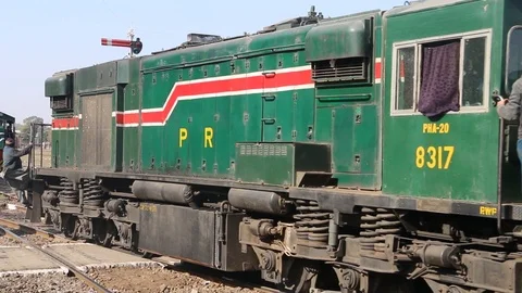 Train engine making diversion between railway lines Stock Footage 86657423