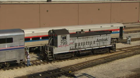 Train engine reverses &amp; couples to Amtrak carriage (mute) 스톡 동영상 49926773