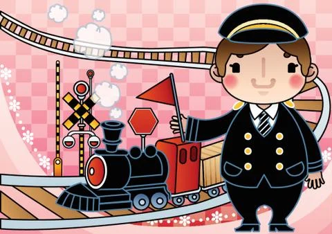 Train Engineer With Signal Flag Stock Illustration