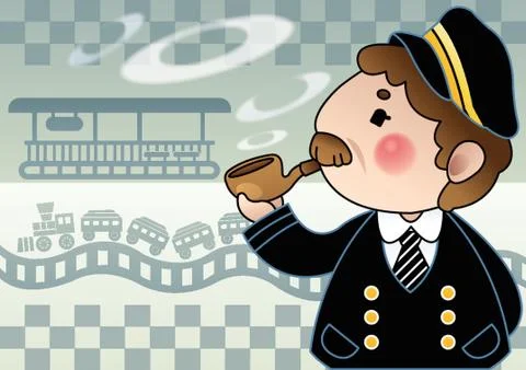 Train Engineer With Smoke Pipe Stock Illustration
