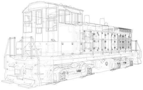 Train engines. EPS10 format. Wire-frame Vector created of 3d. EPS10 format Stock Illustration
