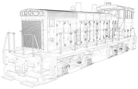 Train engines. EPS10 format. Wire-frame Vector created of 3d. EPS10 format Stock Illustration