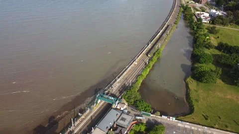 Train Entering Station from above Stock Footage 243656735