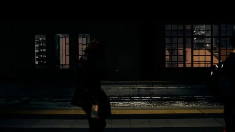 Train enters station, side view from the window Stock-Footage 75639250