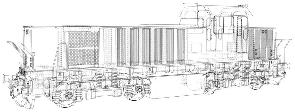 Train. EPS10 format. Vector created of 3d, Wire-frame Illustrazione stock
