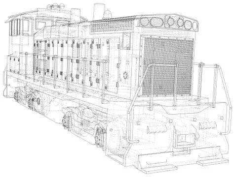 Train. EPS10 format. Vector created of 3d, Wire-frame Stock Illustration