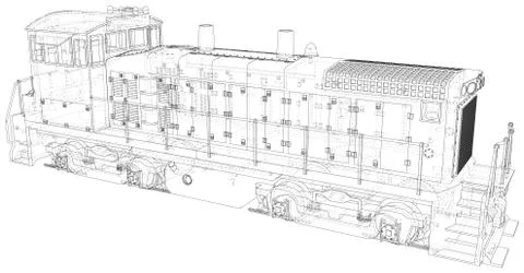 Train. EPS10 format. Vector created of 3d, Wire-frame Illustrazione stock