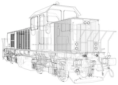 Train. EPS10 format. Vector created of 3d, Wire-frame Illustrazione stock