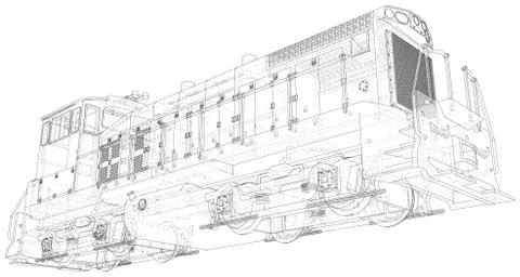 Train. EPS10 format. Vector created of 3d, Wire-frame Stock-Illustration