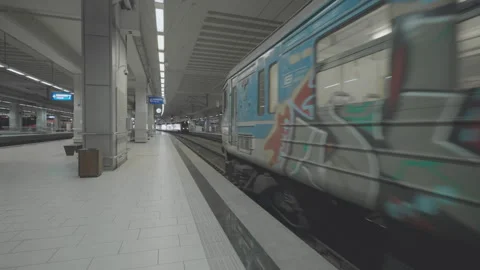 Train exiting the platform Stock Footage 250495992