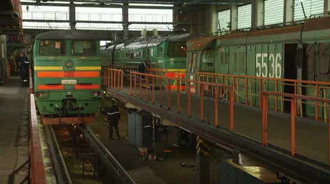 Train Factory hall Stock Footage 33402779