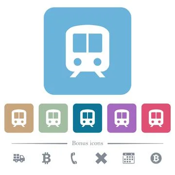 Train flat icons on color rounded square backgrounds Stock Illustration