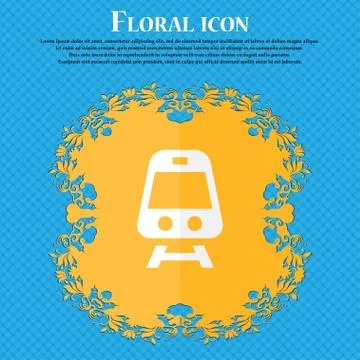 Train . Floral flat design on a blue abstract background with place for your  Stock-Illustration