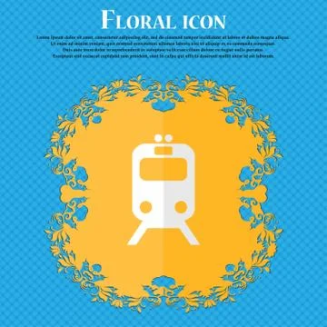 Train. Floral flat design on a blue abstract background with place for your t Stock-Illustration