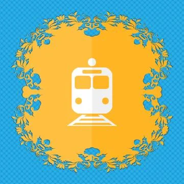 Train. Floral flat design on a blue abstract background with place for your text Stock-Illustration