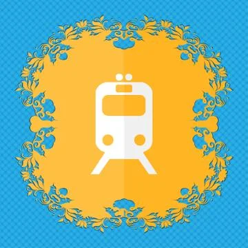 Train. Floral flat design on a blue abstract background with place for your text Stock-Illustration