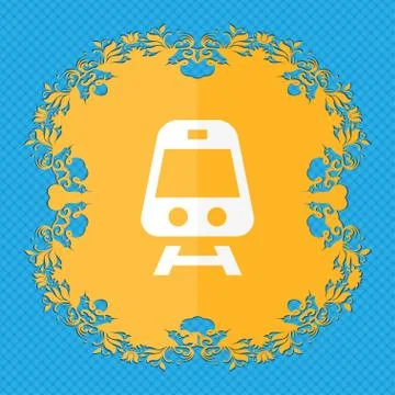 Train . Floral flat design on a blue abstract background with place for your tex Stock-Illustration