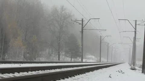 Train in fog Stock Footage 12420659