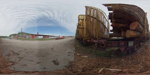 Train Freight Carriage with logs - 360 VR Stock Footage 111340412