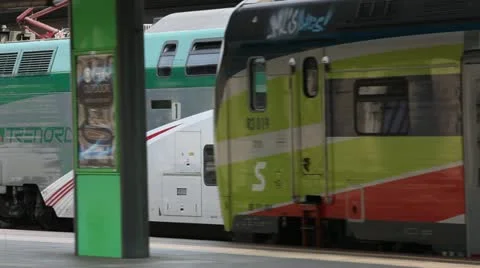 Train at Garibaldi Station, Milan Stock Footage 12392327