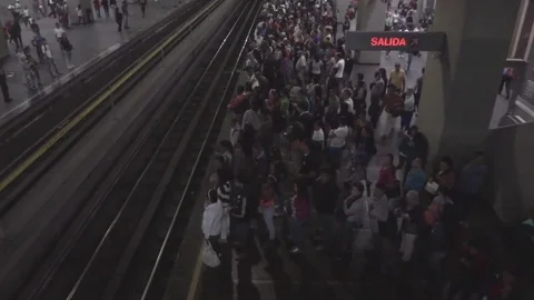 Train getting in the station time lapse Stock Footage 83585707