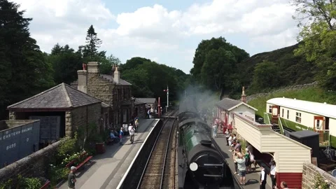 Train at Goathland Station Stock Footage 303359394