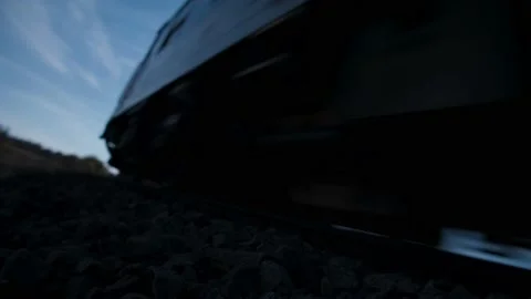 Train goes to the camera low angle Stock Footage 201964247