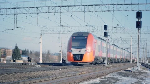 The train goes into the distance Stock Footage 125136853