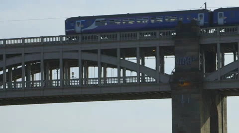 The train goes over the bridge. Stock Footage 67826803