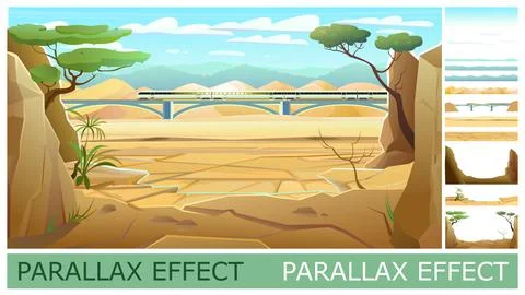 Train goes over bridge. Image from layers for overlay with parallax effect. D Stock Illustration