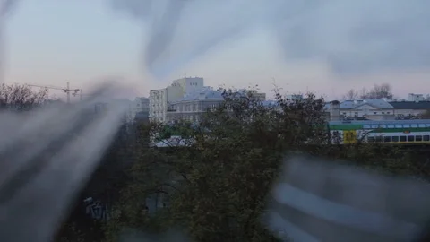 The train goes over the bridge. Sunset. Dusk. Warsaw, Poland. Stock Footage 100243206