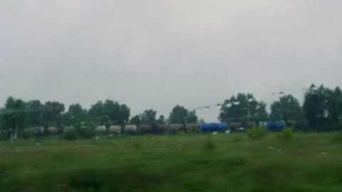 Train goes by rail 스톡 동영상 80050987