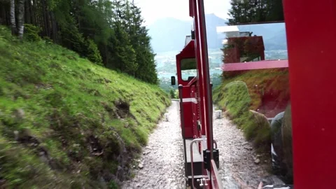 The train goes uphill,red train Stock Footage 243340113