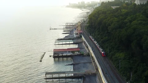 A train is going along the sea Stock Footage 101574692