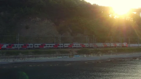 A train is going along the sea Stock Footage 101574938