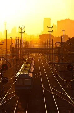 Train Going to the City 스톡 사진