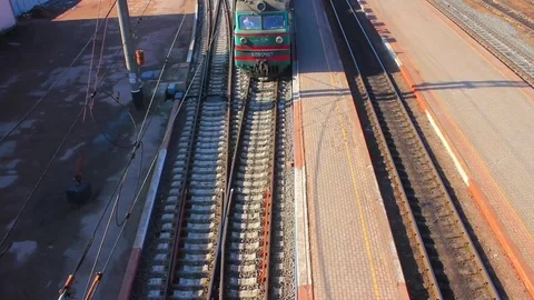 The train is going fast. view from above Stock Footage