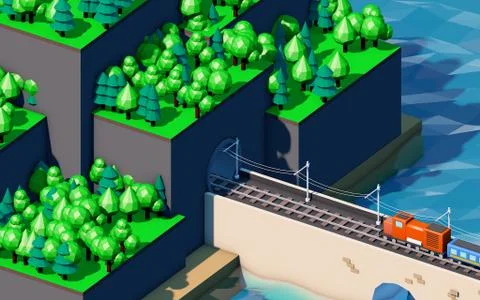 Train going by railway on bridge. Stock Illustration