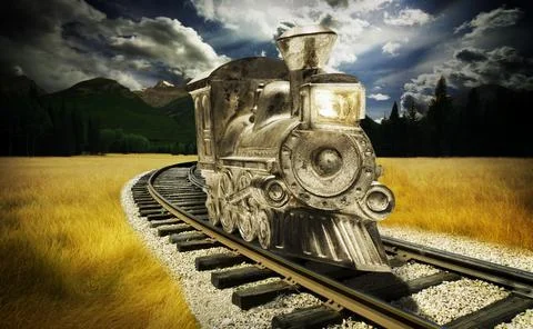 Train Going Through The Mountain Stock Photos