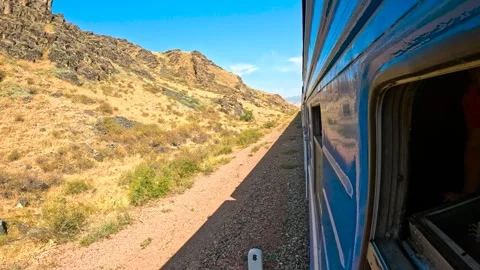The train is going through the mountains 스톡 동영상 282367466