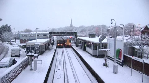 Train going through the snow Stock Footage 3933958