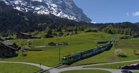 Train in Grindelwald - Aerial 4K Stock Footage 89722161